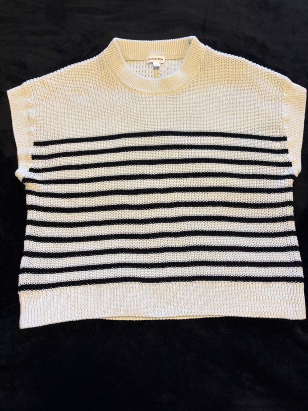 Nordstrom Cream and Black Striped Crewneck Sweater